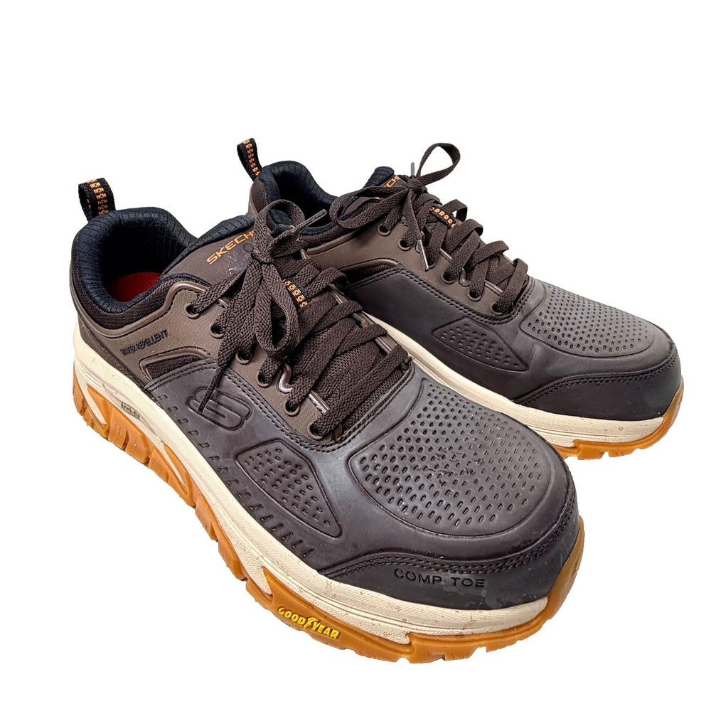 Skechers Work Mens 10 Brown Arch Fit Comp Toe Water Repellent Shoes 200154
